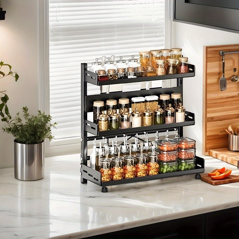 Tiered Metal Spice Rack Organizer - Organize Spices, Jars, and Bottles on Your Countertop - Sturdy Kitchen Storage Solution