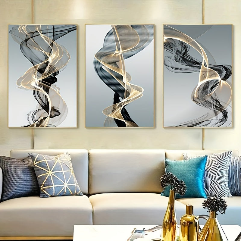 Modern Abstract Ribbon Canvas Painting Set of 3 for Bedroom and Living Room Decor, 40cm*60cm, No Frame