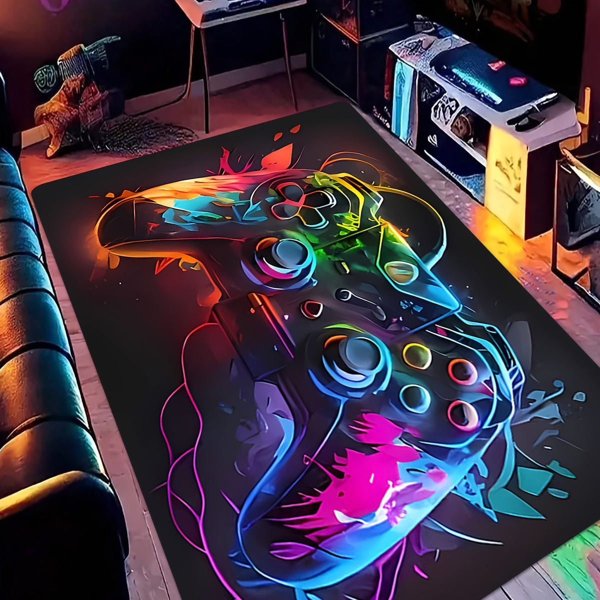 Cool Game Controller Pattern Rug: This 1pc rug is perfect for adding a touch of style to your home. It is suitable for dry cleaning and features a non-slip, stain-resistant design. Use it in your dormitory, bedroom, gaming room, kitchen, bathroom, foyer