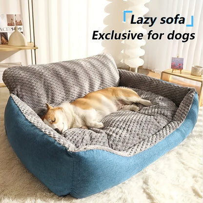 Luxury plush pet sofa bed with high backrest and easy cleaning, suitable for cats and dogs.