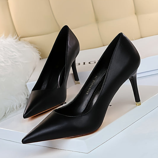 Elegant high heels with pointed toe, sleek design, lightweight construction, and durable rubber soles - ideal for professional settings.