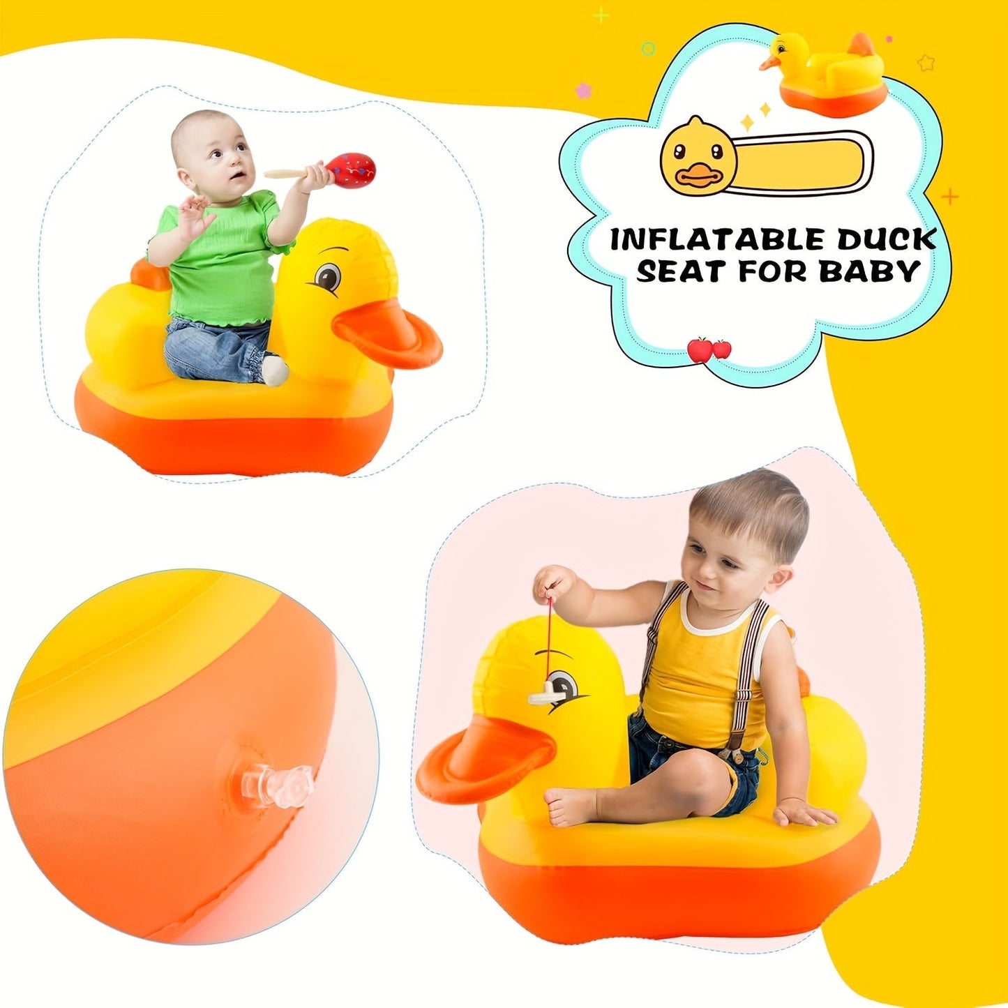 The SUNGDOGIN Yellow Duck Inflatable Youngsters Seat is an ideal choice for 3-month-old babies and toddlers. It is perfect for summer play and learning.