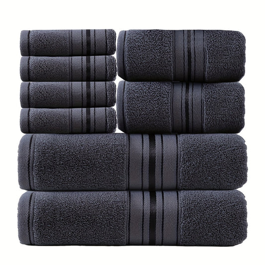 Set of 8 cotton towels for bathroom, spa, travel, and home with high water absorption and thickness