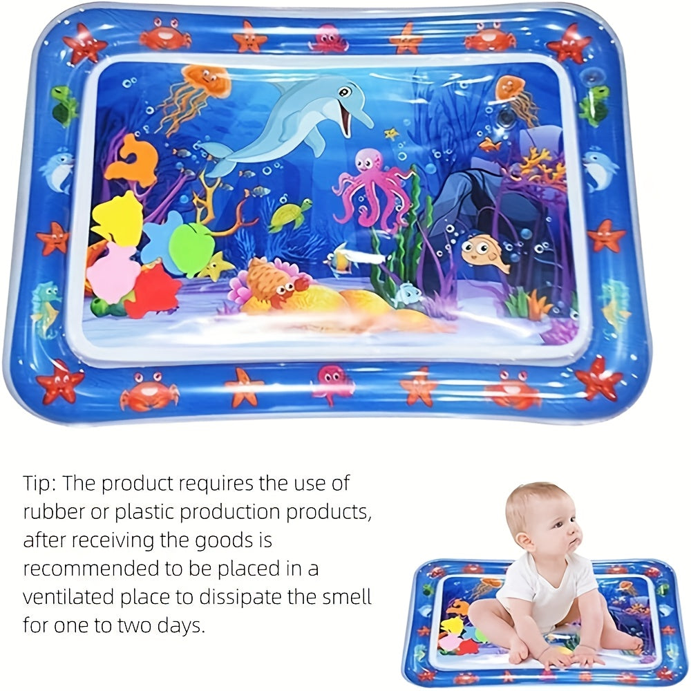 Colorful underwater-themed water play mat with sea creatures, perfect for youngsters. Ideal developmental toy gift for boys and girls.