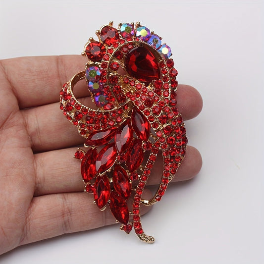 Fashionable and elegant women's clothing accessory with a vintage-inspired rhinestone decorative brooch in an unconventional shape.