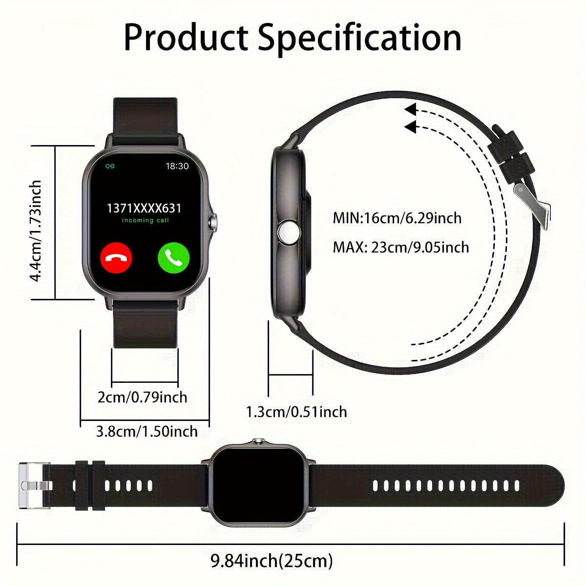 2024 New 1.83 Inch Full Screen Touch Sports Smart Watch for Men and Women with Wireless Call/Message Reminder and Multiple Sports Modes. Features include phone answering/making calls