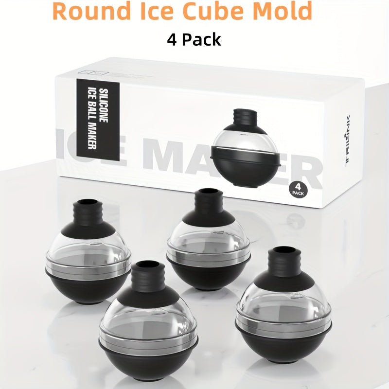 Large ice sphere molds made from silicone and polycarbonate with dual-function funnel lid for slow-melting ice balls. Perfect for bourbon and beverages at the bar.