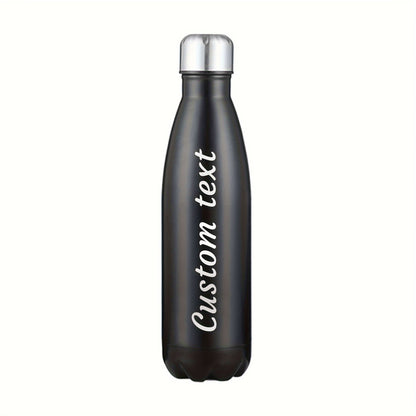 Custom engraved stainless steel water bottle, leak proof, BPA-free, ideal for sports and daily use. Hand wash only.