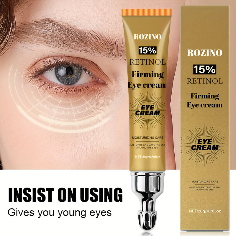 ROZINO 20g Retinol Firming Eye Cream: Smooth, moisturize, and elasticize eye skin. Non-greasy, gentle on all skin types. Hypoallergenic with glycerin for hydration.