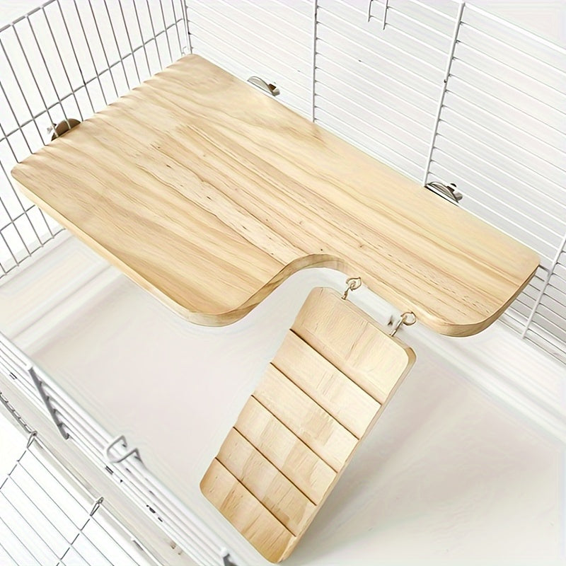 Sturdy wooden platform for small pets with waterproof ladder - suitable for chinchillas, birds, and small animals