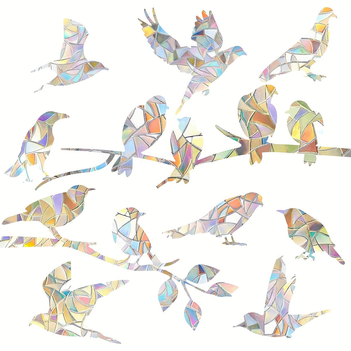 Set of 2 Hummingbird Rainbow Window Clings - Decorative Art Style, Anti-Bird Collision Stickers for Glass Windows, Perfect for Spring