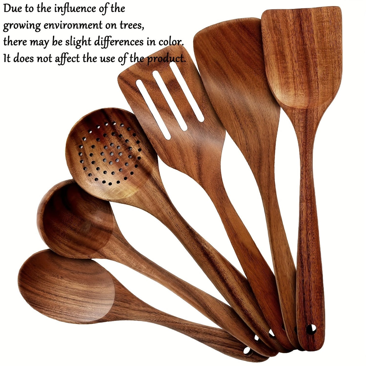 Set of 6 high-quality wooden kitchen utensils, including non-stick and heat-resistant tools for safe and healthy cooking. Includes spatulas and spoons made from premium wood.