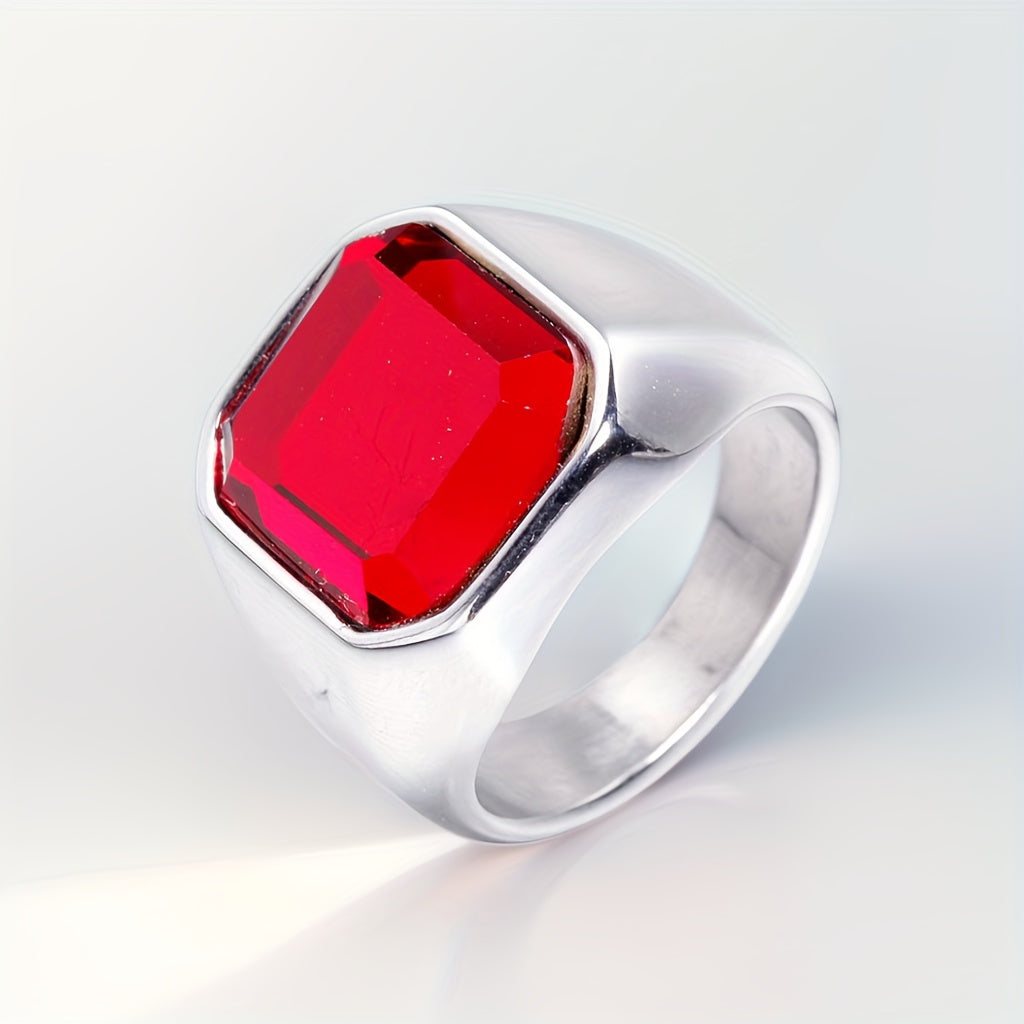 Stylish Stainless Steel Ring with Synthetic Zirconia - May Birthstone for Men and Women. Perfect for Parties, Banquets, or as a Valentine's Day Gift. From our Summer Collection, this Plated Fashion Jewelry adds a touch of elegance to any outfit.