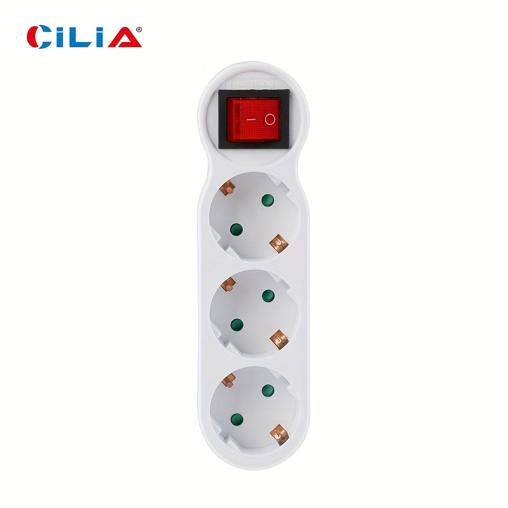 CILIA European Standard Wall Outlet with Switch: Shock-proof, 3500W power, overload protection, portable for home and office use in white color.