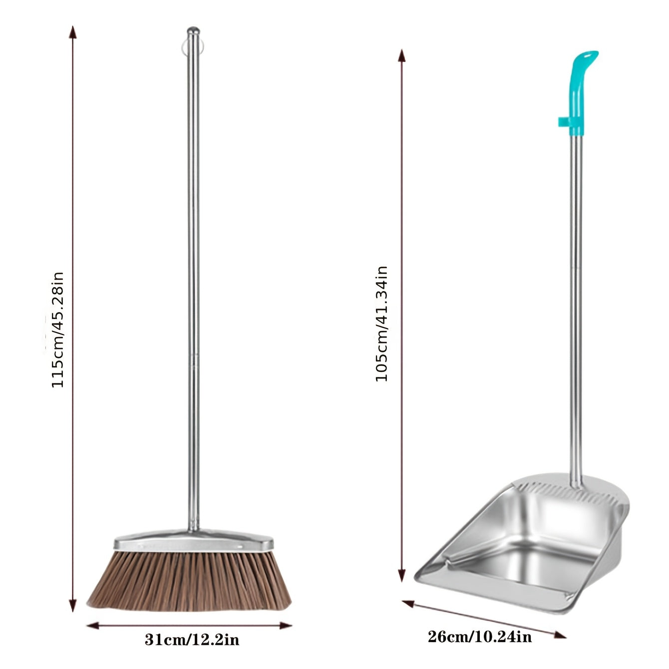 Heavy Duty Stainless Steel Broom and Dustpan Bundle - Long-lasting, Simple to Maintain for Household Cleaning in Various Areas such as Kitchen, Bedroom, Living Room, and Outdoor Environments