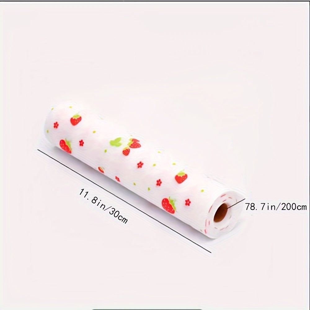 Strawberry Print EVA Waterproof Shelf Liners - Non-slip Mats for Kitchen and Refrigerator Drawers, Anti-Oil Cupboard Pad, Table Place Mat - 1 Roll (29.97cm x 199.9cm)