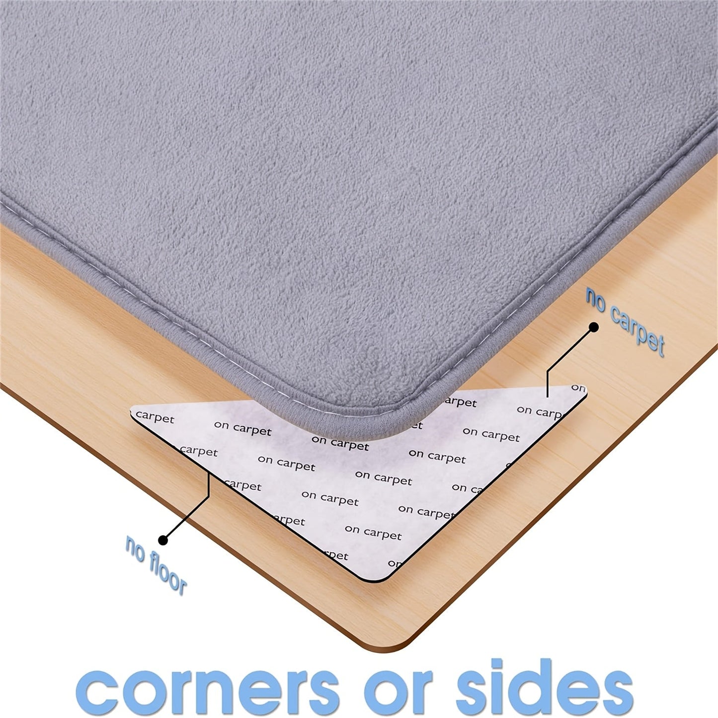 12 pieces of Non-Slip Acrylic Carpet Pads that are reusable and washable. These pads are anti-slip and have double-sided self-adhesive rug grippers for hardwood floors. They come with triangular rug pads, perfect for use in home, office, room, or indoors.