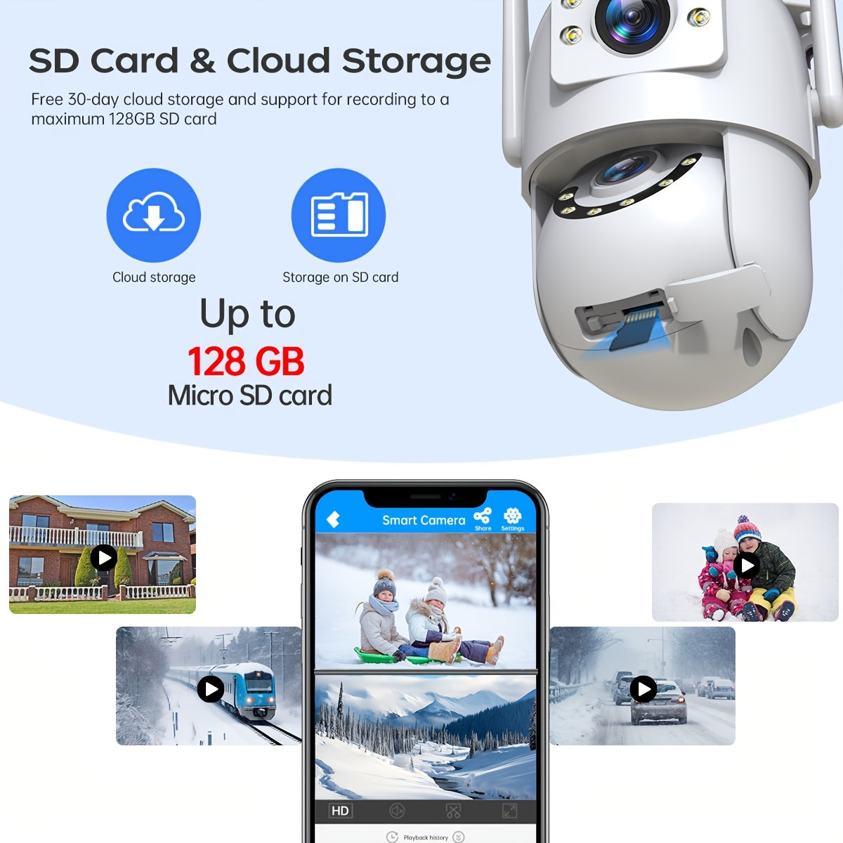 Upgrade your home safety with the JOOAN HD 1080p Dual Lens Security Camera, featuring 360-degree remote surveillance, two-way audio, full color night vision, and Wi-Fi connectivity. This app-controlled camera is USB powered and has an irregular shape for