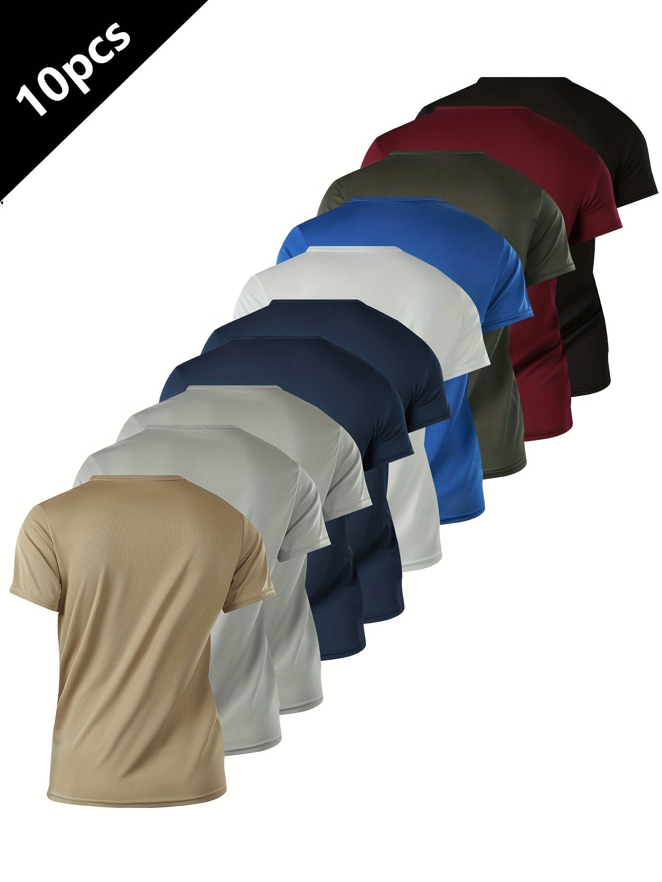 10-Pack Men's Athletic T-Shirts made of quick-dry, moisture-wicking polyester perfect for gym, running, and outdoor activities.