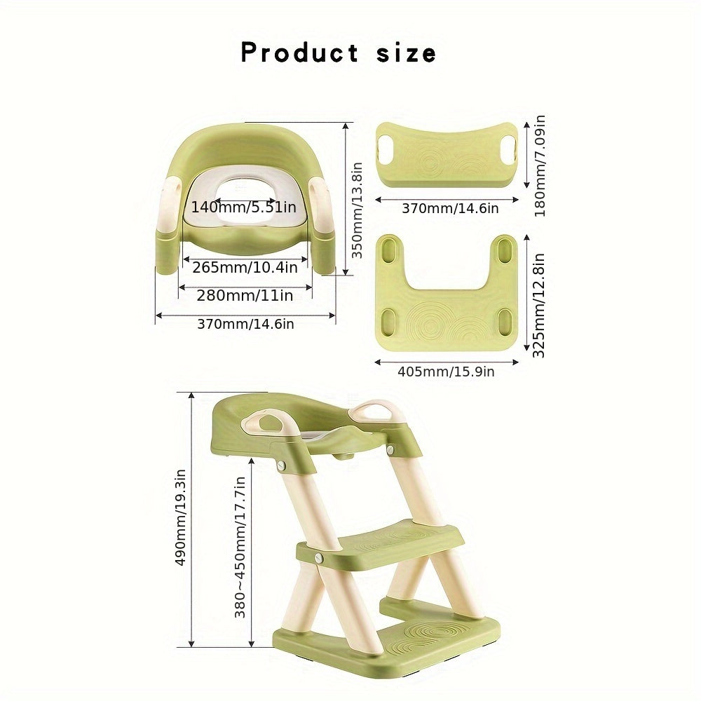 Children's toilet seat with frame, cushioned circle assistant, foldable stair for youngsters.