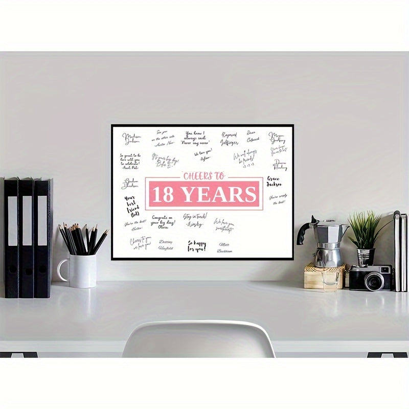 1pc Cute Pink 18th Birthday Decorations For Women, including Signing Board Guest Book and Sign In Poster (12x16 Unframed) for Eighteenth Birthday, Anniversary, Retirement.