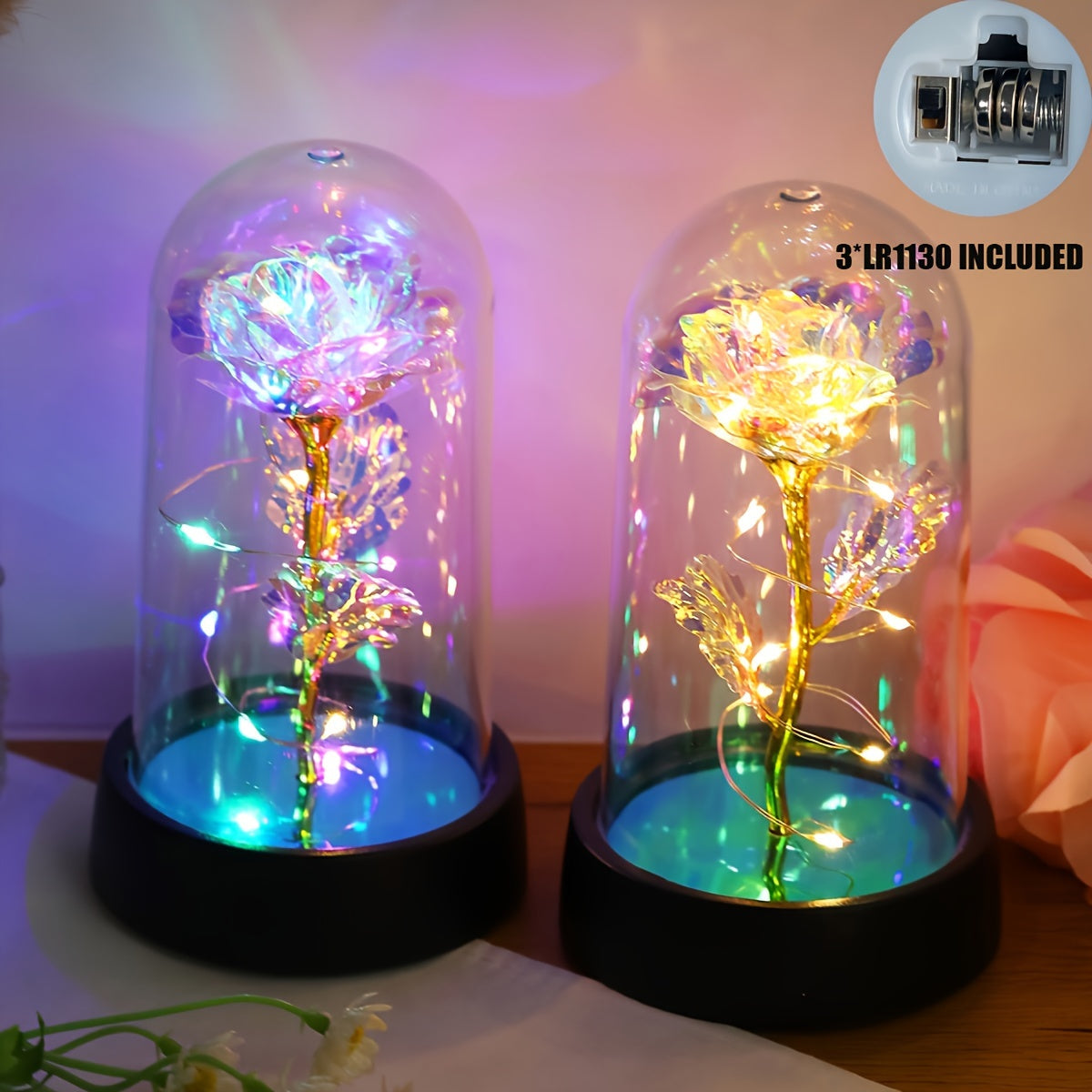 Colorful Rose Flower Night Light - Perfect Couple Gift and Desktop Decoration