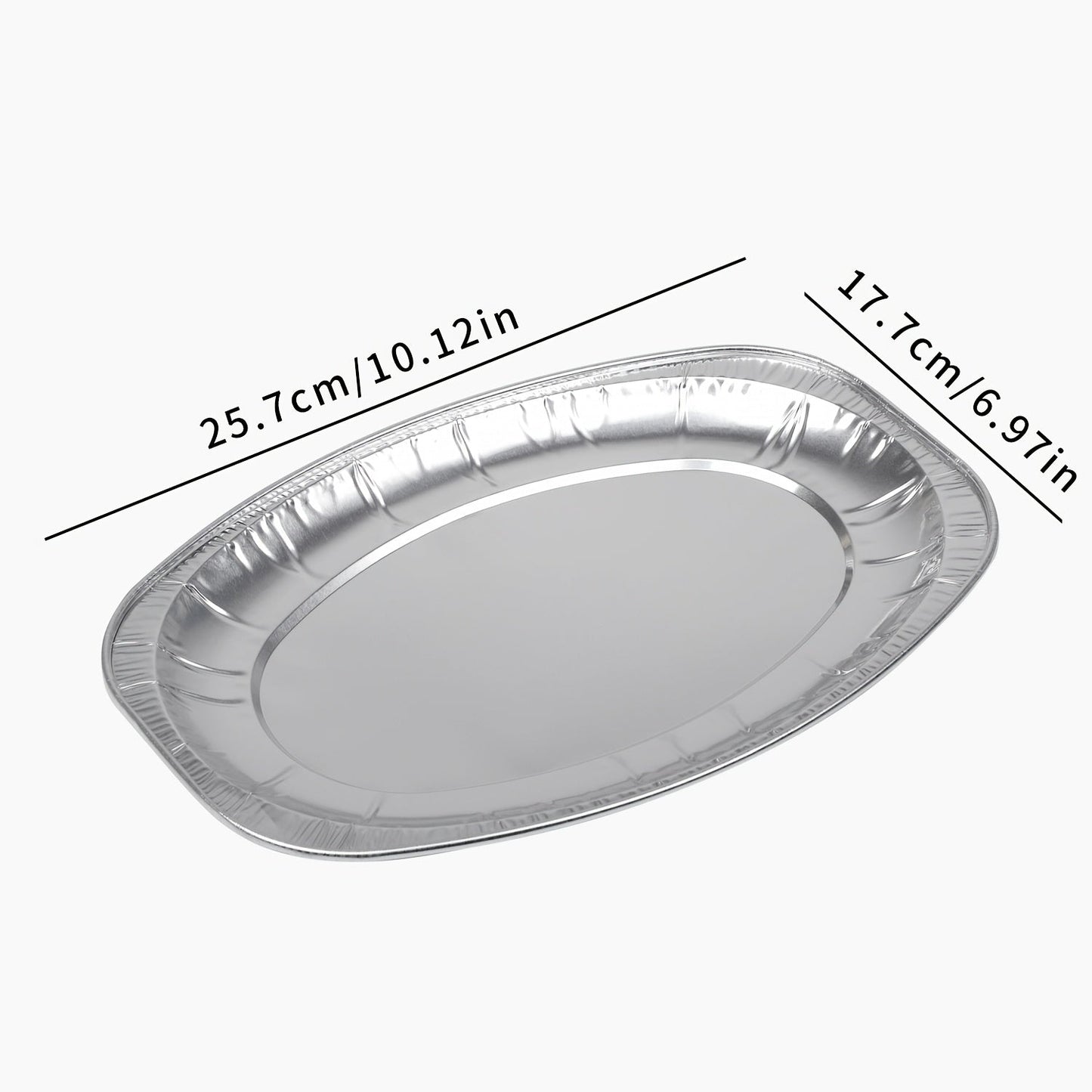 Pack of 10 aluminum foil pans for baking, disposable trays in an oval shape for heating, storage, and outdoor grilling - No electricity required