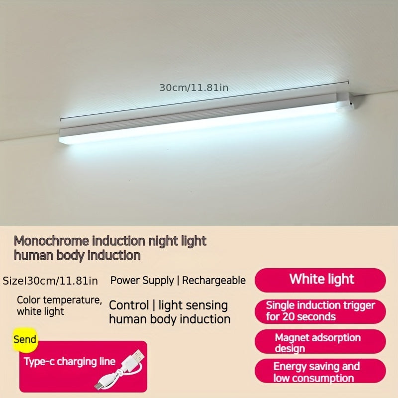 Wireless, rechargeable LED cabinet light with magnetic suction for staircases and hallways.