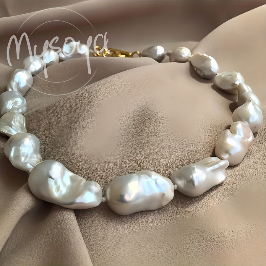 MYSOYA Brand presents a stunning Handmade Large Baroque Pearl Freshwater Necklace, featuring natural 14-18mm True Baroque Pearls. This elegant piece comes in a gift box with a tote bag, making it an ideal present for weddings, birthdays, anniversaries