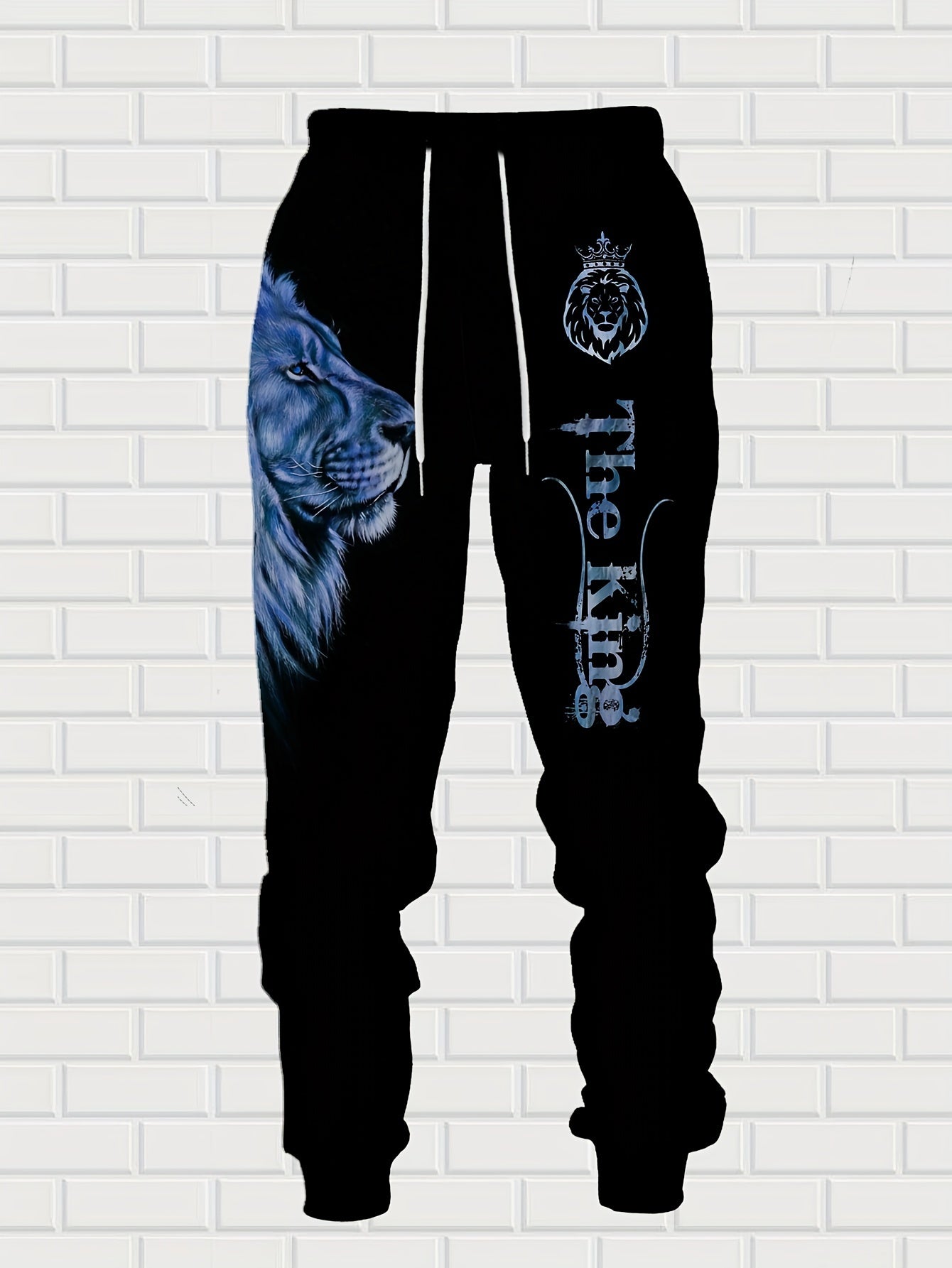 Men's Lion King Zip-Up Hoodie and Jogger Set - Casual Loungewear with Lion Design, Machine Washable