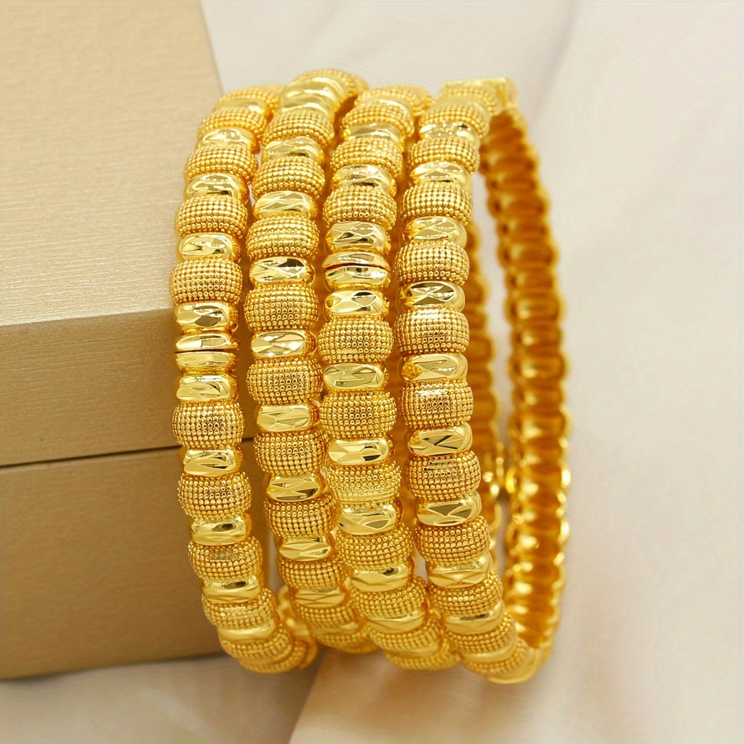 Set of 4 Luxe Gold-Plated Copper Bangles - Timeless Stacking Style for Women, Ideal for Everyday Wear & Gifts