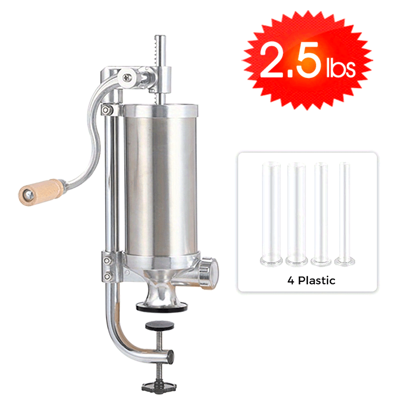 One Set of Stainless Steel Vertical Sausage Filler Machine with Manual Sausage Stuffers, Sausage Syringe, and Manual Sausage Maker Tools - Perfect for Baking and Kitchen Use.