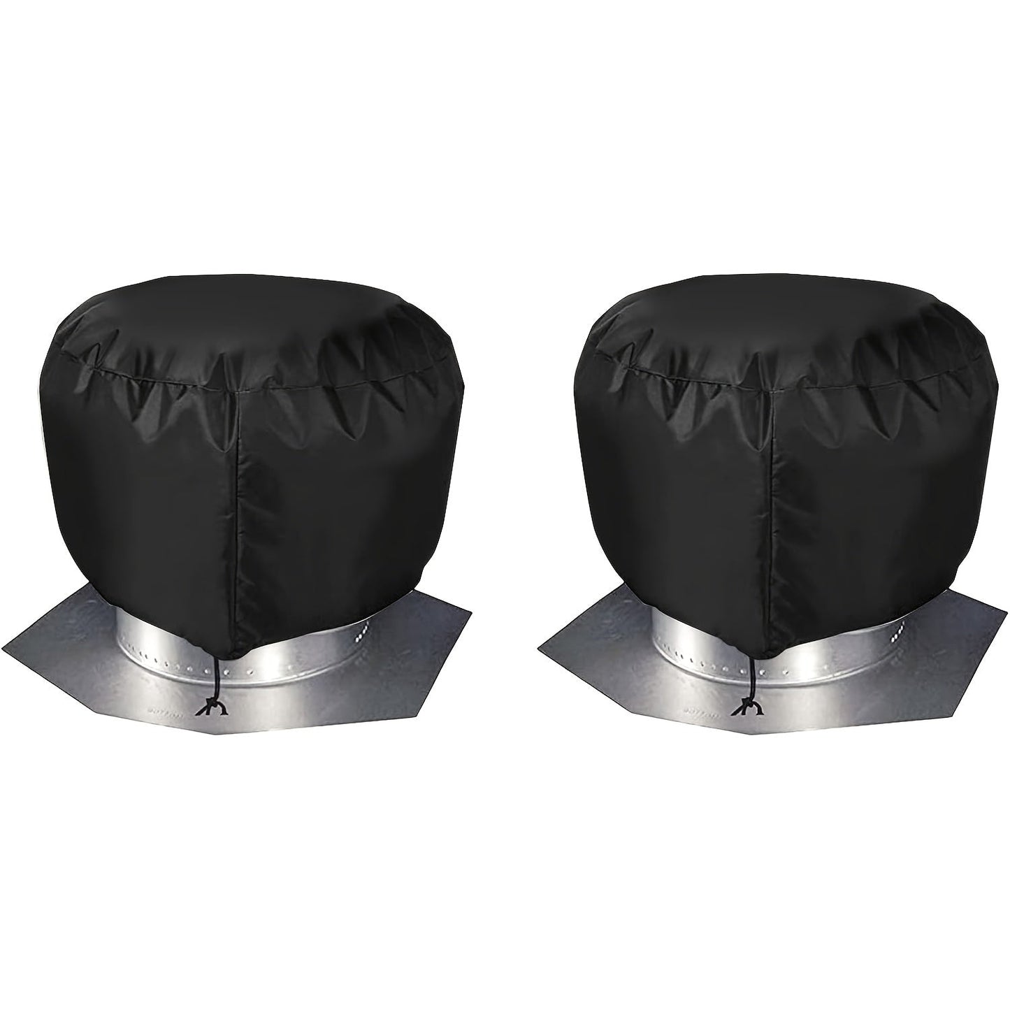 Durable Set of 2 Black Roof Turbine Vent Covers with Drawstring for a Tight Fit and Protection Against Wind