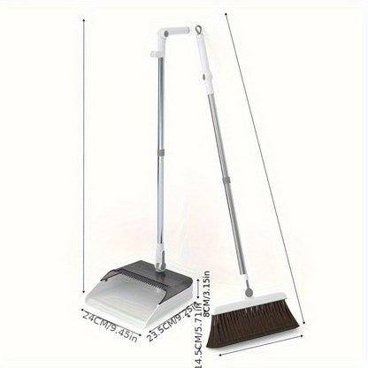 Telescopic Handle Folding Broom and Dustpan Set with Wall-Standing Design for Easy Storage, Ideal for Cleaning Living Room, Bedroom, Outdoor, Kitchen, and Patio. Plastic Construction with Standing Upright Feature.