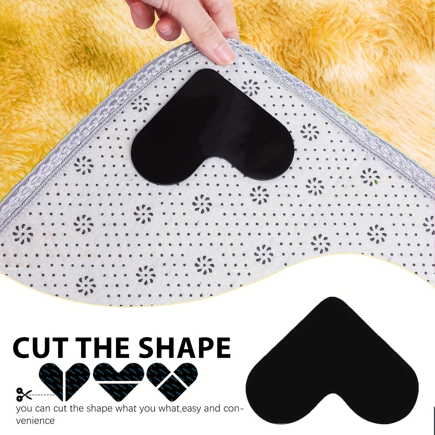 Get a set of 16/12/8/4 rug grippers in a heart shape design! These stoppers are perfect for keeping your rugs in place and preventing slipping and sliding. Made of PU material, these anti-drilling carpet stickers are suitable for use in the bedroom