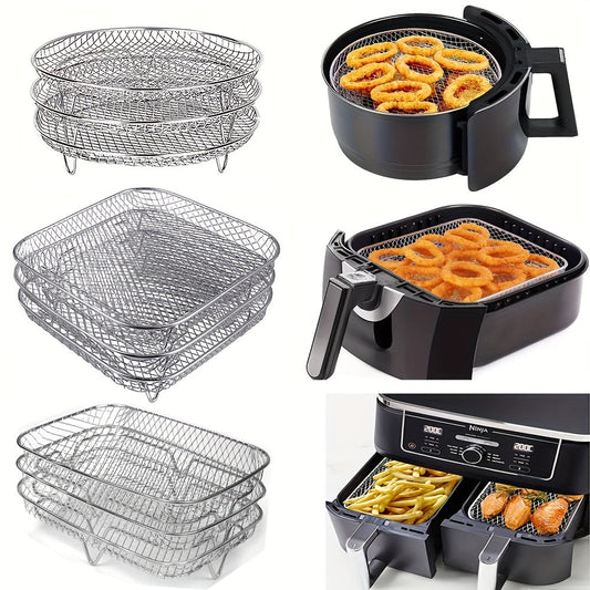 3-Layer Stainless Steel Air Fryer Rack, Stackable Grid Grilling Rack, Anti-Corrosion for Home Kitchen Oven, Multi-functional Steamer Cooker Gadgets for Air Fryer and More