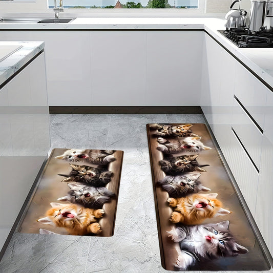 Soft and non-slip cat pattern runner rug, perfect for any room in your home. Made from machine washable, low pile polyester blend for easy cleaning. This comfortable floor mat is ideal for adding a touch of style to your kitchen, living room, bedroom