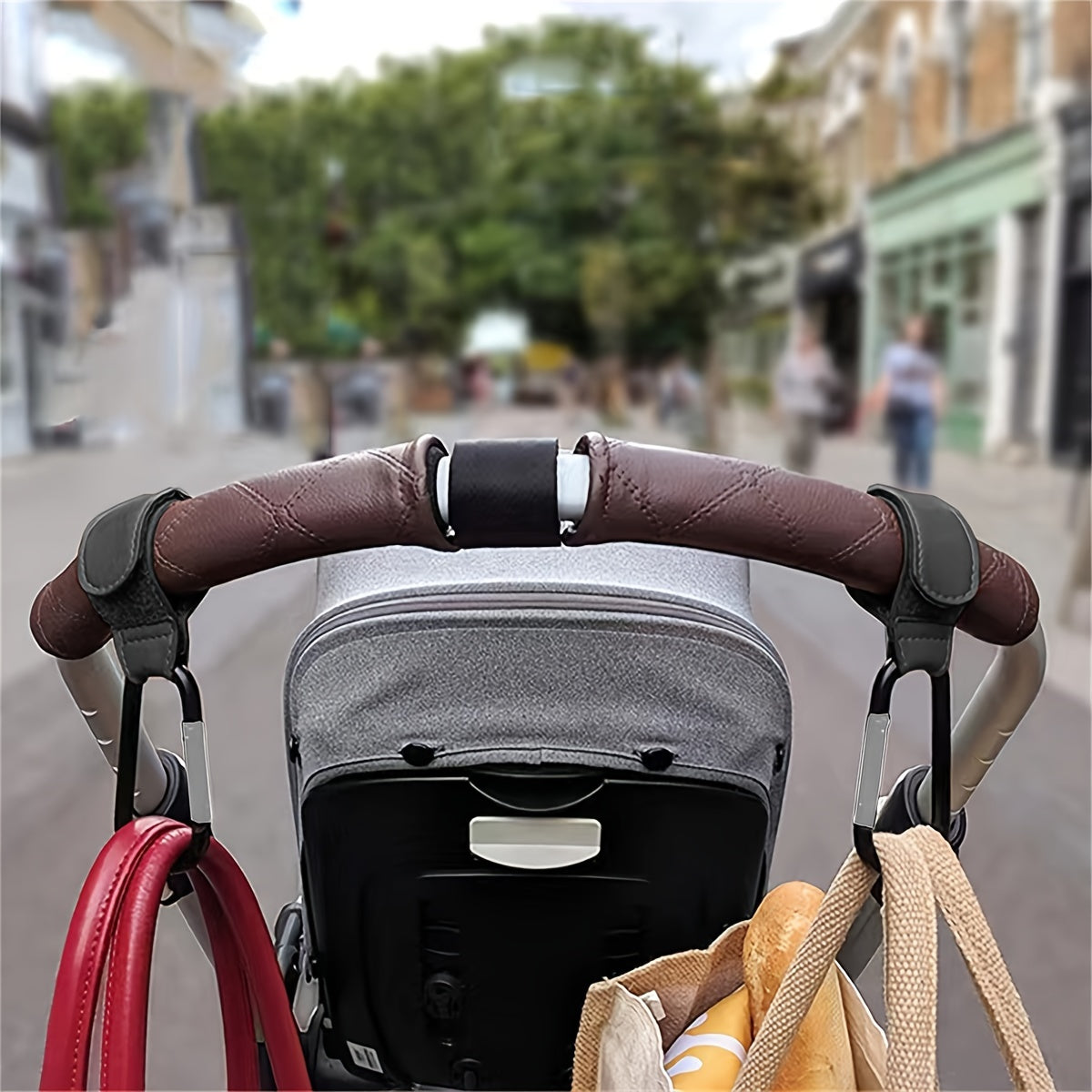 Set of 2 PU Faux Leather Stroller Hooks, Convenient Hanging Bag Hooks for Strollers, Attachable Stroller Buckles