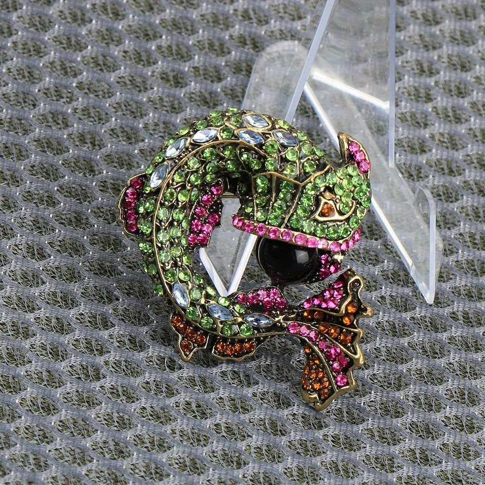 Chic Retro Fish Brooch Pin with Rhinestones & Enamel, Opulent Novelty Style