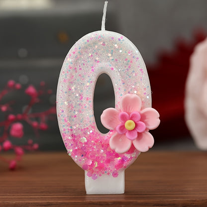 Pink floral number candle for cake decorations and parties.