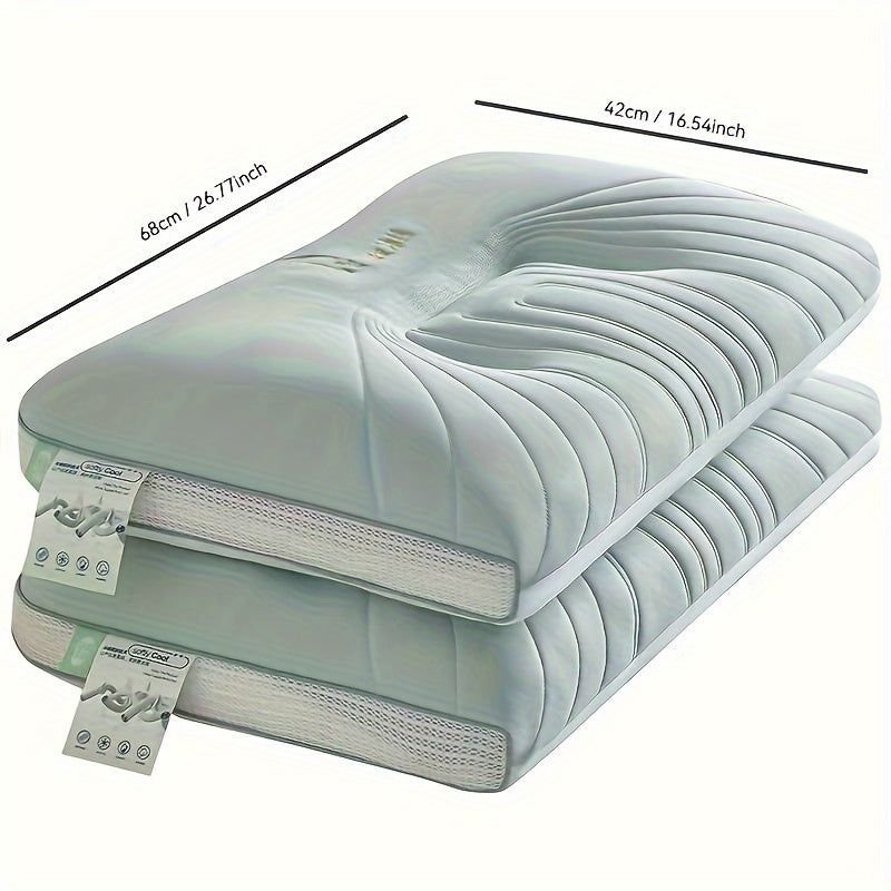 2 3D breathable soft pillows with cooling ice cover and ergonomic contour design for neck and shoulder support. Suitable for all-season comfort in home, bedroom, dorm, hotel, and travel.