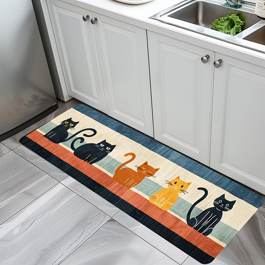 Polyester Doormat with Adorable Cat Design - Non-Slip, Easy to Hand Wash Mat for Kitchen and Living Room, Water-Resistant Rug for Bathroom - Includes 1 Piece