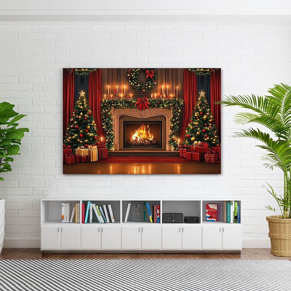 Classic Brown Wooden Christmas Fireplace Backdrop, perfect for Weddings, Banquets, and Corporate Events, Elevates Home Decor