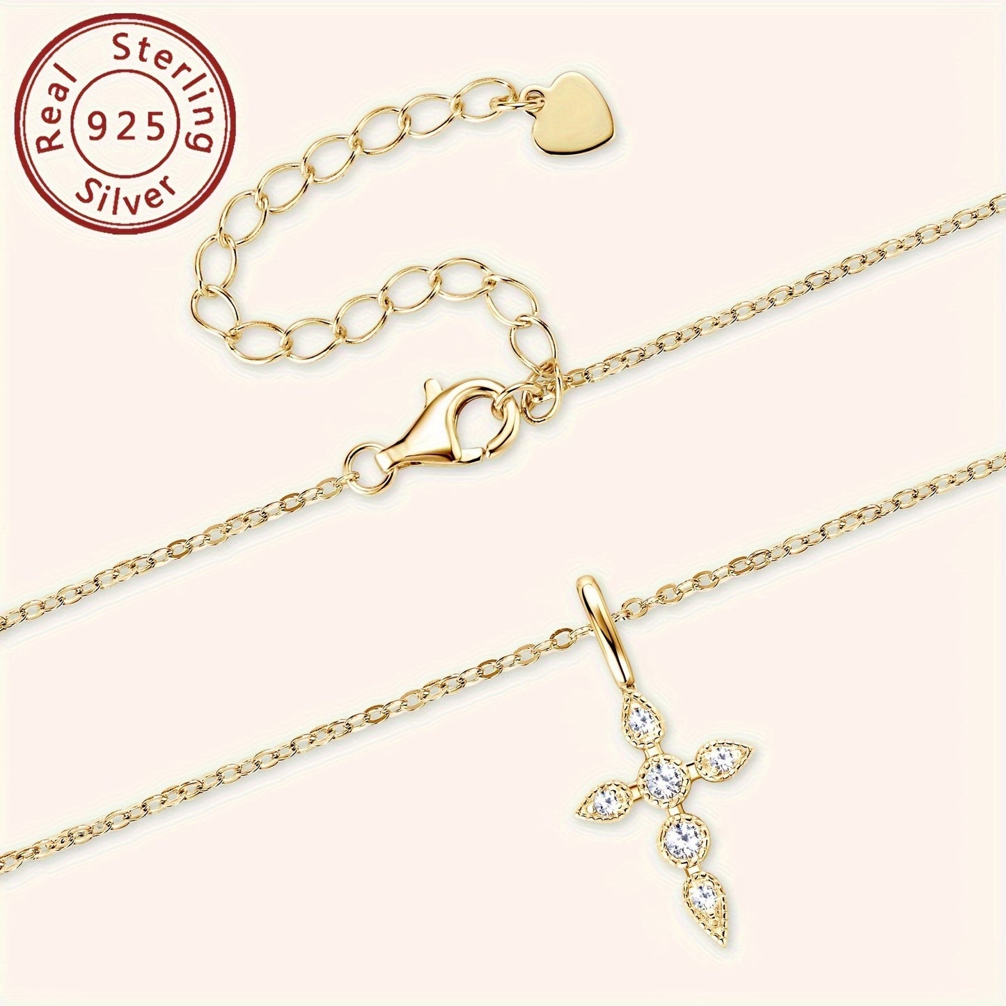 A stunning Mozambique stone cross necklace featuring a 925 sterling silver cross pendant. The necklace is decorated with a round Mozambique stone, measuring 40+5cm/16+2 inches in length. The silvery weight of the necklace is 2.29g, with the Mozambique