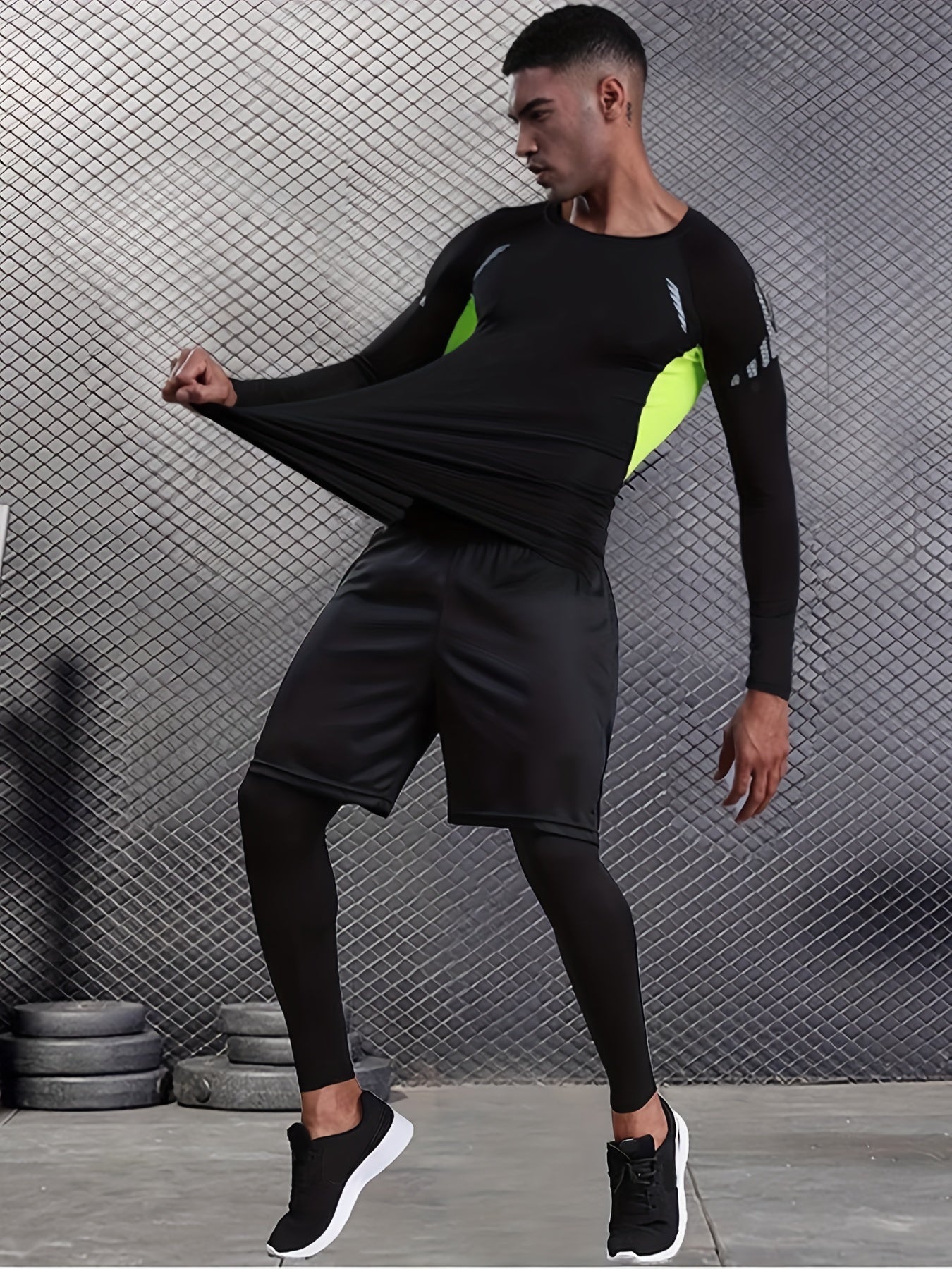 Men's 2-Piece Sports Set: Long Sleeve Shirts & Compression Pants