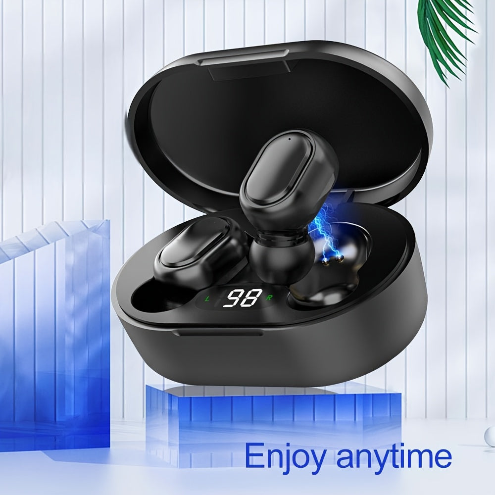 Wireless Earbuds with LED Display, High Power Capacity, Comfortable Design for Sports and Gaming, USB Charging, Built-in Mic, Lightweight and Portable.