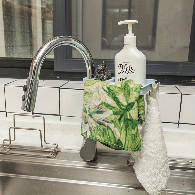 This plastic soap holder caddy with a drain is perfect for keeping your sink organized. It has open storage for sponges, cloths, and brushes, and requires no electricity. This kitchen and bathroom accessory is a must-have!