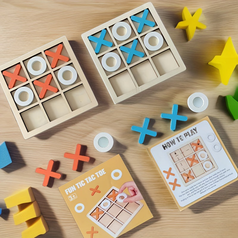 Thickened wooden XXOO Tic Tac Toe board game promotes parent-child interaction, enhances logical thinking skills, and provides a fun and challenging three-character chess puzzle toy.