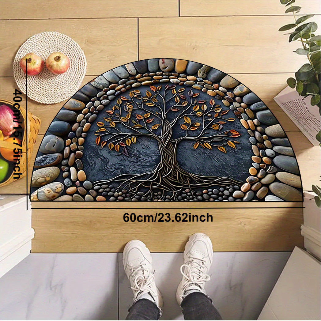 1 Tree of Life Welcome Mat with Silicone Backing, made of washable polyester for indoor and outdoor use.