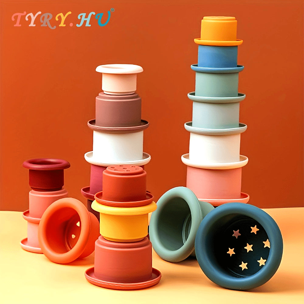 TYRY.HU Baby Stacking Cups: Silicone Building Blocks Shaped Like Hourglasses, Promoting Intellectual Development - The Ideal Gift for Infant Bath & Playtime! Perfect for Christmas, Halloween, and Thanksgiving.